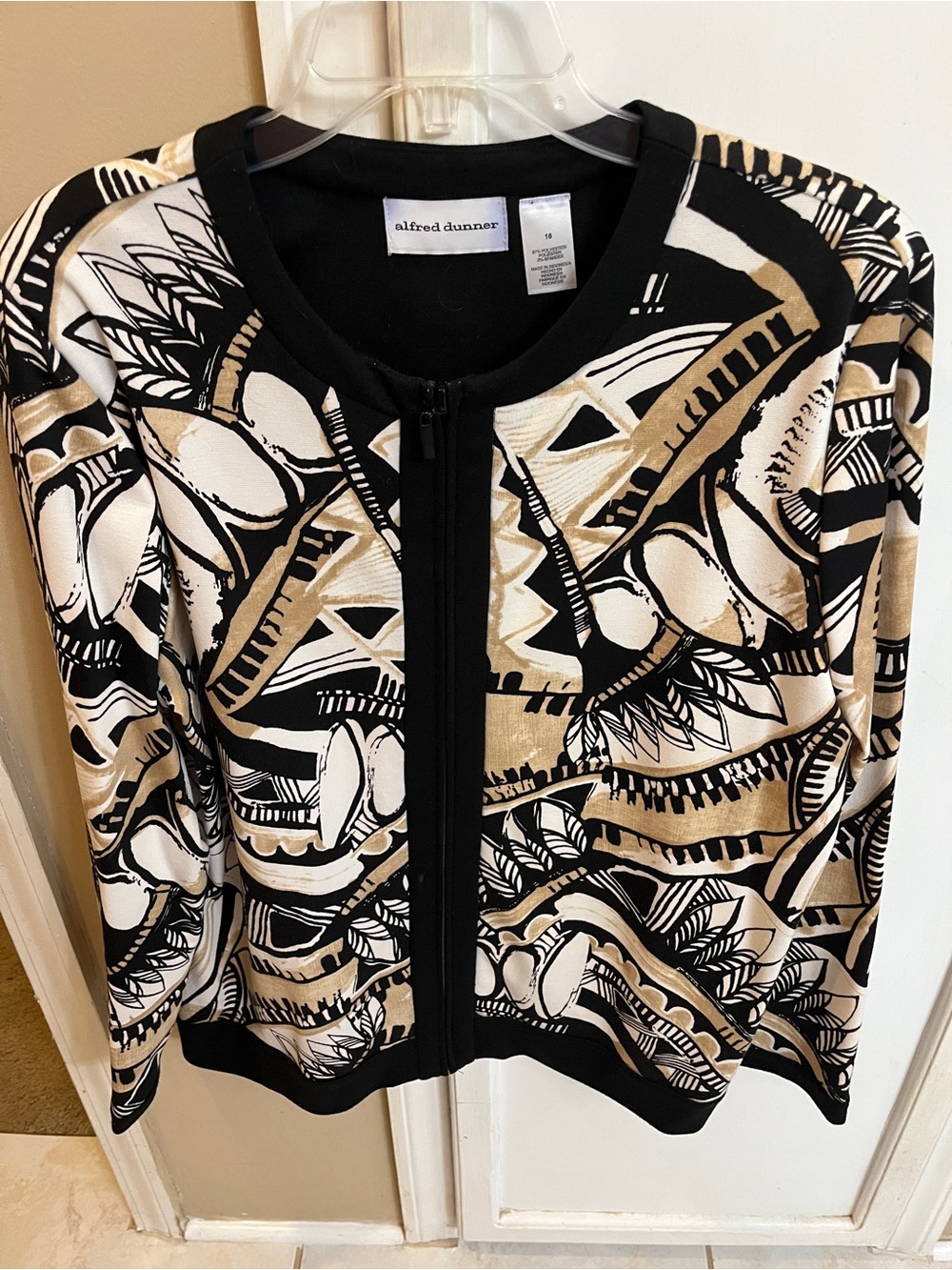 alfred dunner Black, White & Gold Abstract Zip-Front Jacket 18